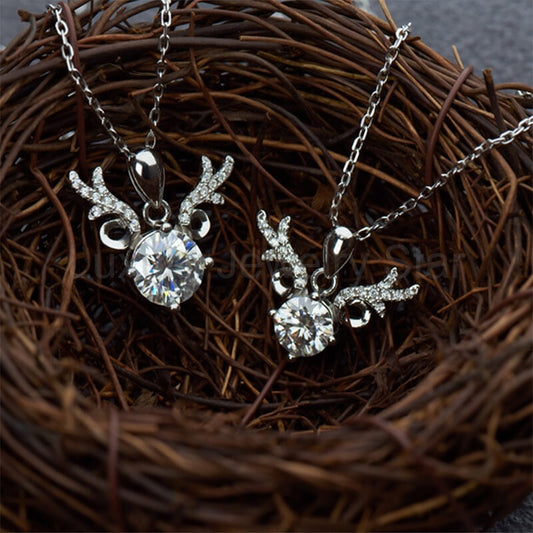 Round Moissanite Deer Antlers Pendant Necklace in Sterling Silver - image 2