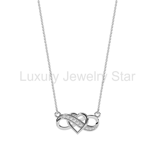 Round Moissanite Heart Infinity Necklace In Sterling Silver