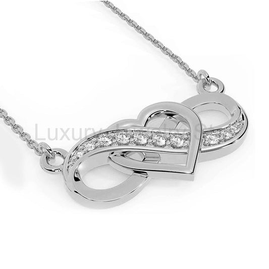 Round Moissanite Heart Infinity Necklace In Sterling Silver - image 2