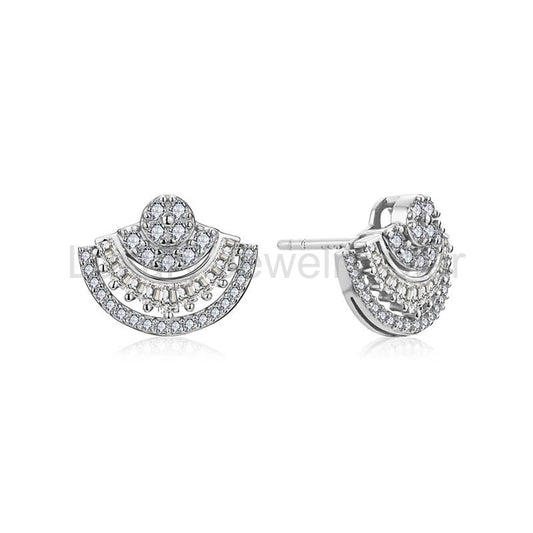 Scalloped Cluster Moissanite Three Rows Stud Earrings In Sterling Silver
