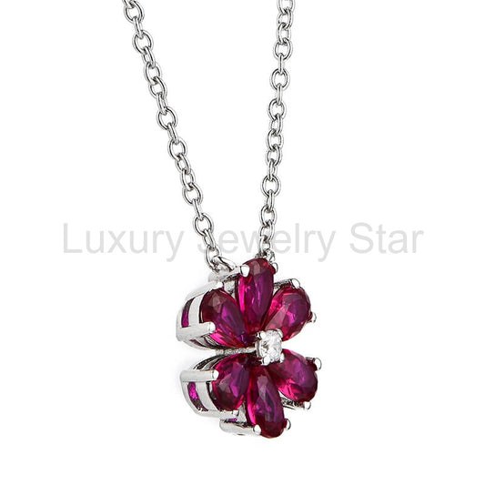 Six Leaf Clover Red Corundum Sterling Silver Necklace - image 2