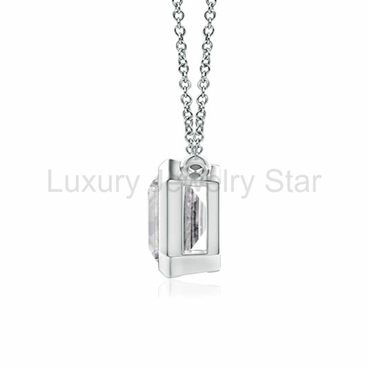 Solitaire Bezel Emerald-Cut Moissanite Necklace In Sterling Silver - image 2