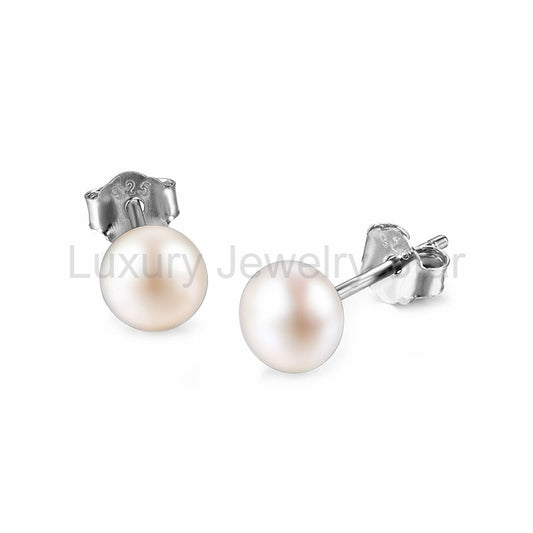 Solitaire Freshwater Pearl Sterling Silver Stud Earrings