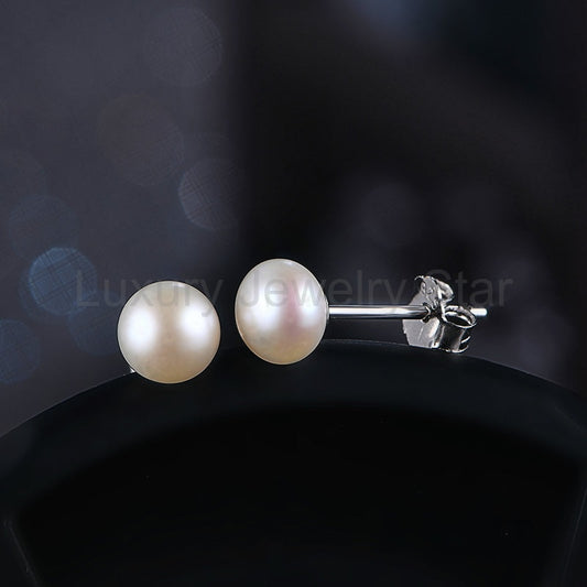 Solitaire Freshwater Pearl Sterling Silver Stud Earrings - image 2