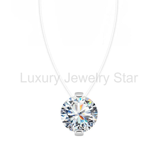 Solitaire Moissanite Fish Line Choker Invisible Chain Necklace