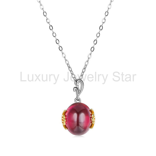 Solitaire Oval Plain Ruby Necklace In Sterling Silver