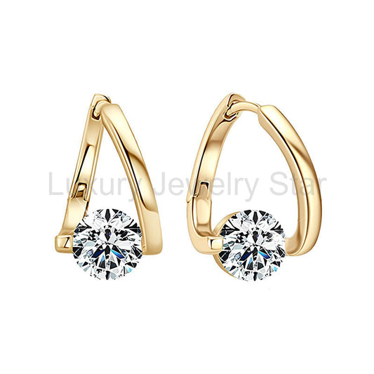 Solitaire Round Moissanite Hoop Earrings In Sterling Silver - image 2