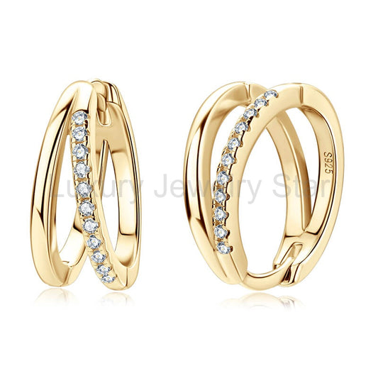 Split Hoop Moissanite Pave Earrings In Sterling Silver - image 2