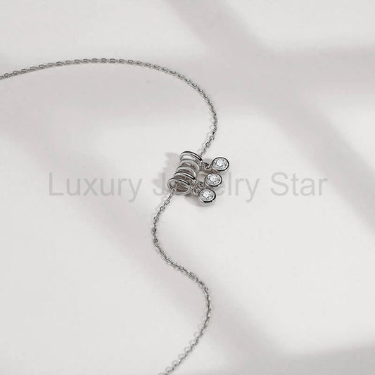 Three Solitaire Moissanite Bezel Set Necklace In Sterling Silver - image 2