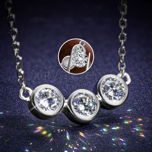 Three Stone Bezel Set Moissanite Sterling Silver Necklace - image 2