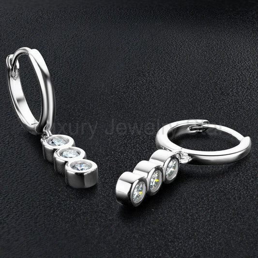 Three Stone Moissanite Drop Earrings In Sterling Silver - image 2