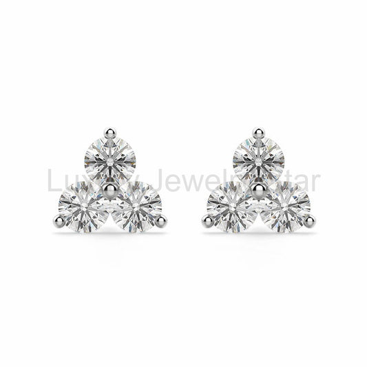 Trilogy Moissanite Cluster Stud Earrings In Sterling Silver