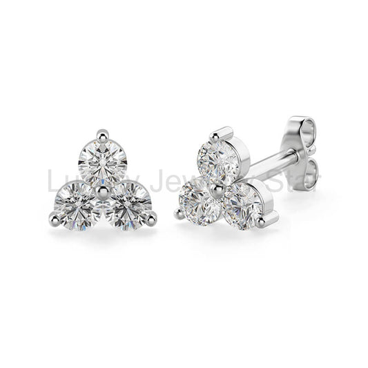 Trilogy Moissanite Cluster Stud Earrings In Sterling Silver - image 2