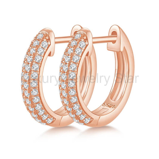 Triple Row Moissanite Pave Hoop Earrings In Sterling Silver - image 2