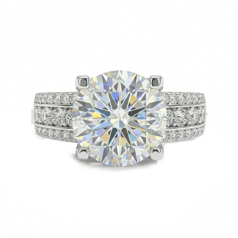 Triple-Row Pave Wide Shank Round Moissanite Engagement Ring