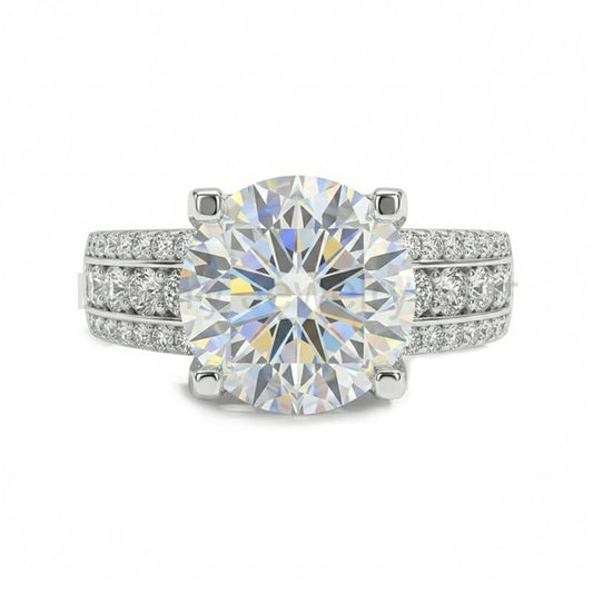 Triple-Row Pave Wide Shank Round Moissanite Engagement Ring
