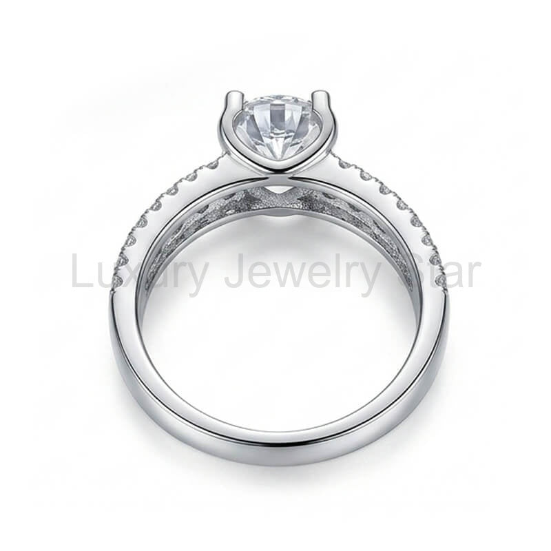 Triple-Row Pave Wide Shank Round Moissanite Engagement Ring - image 3
