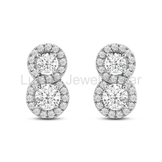 Two Stone Halo Moissanite Infinity Drop Earrings In Sterling Silver - image 2