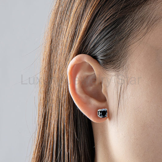 Black Moissanite Four Prong Stud Earrings In Sterling Silver - image 2