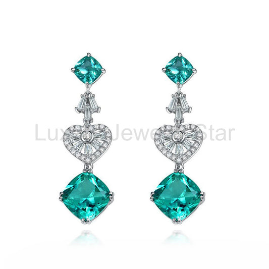 Cushion Paraiba Tourmaline Heart-Shaped Sterling Silver Drop Earrings