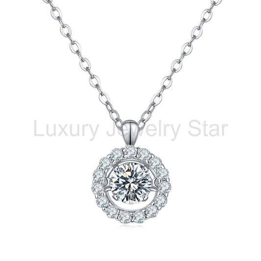 Dancing Moissanite Around You Halo Necklace in Sterling Silver