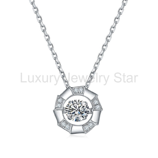 Dancing Moissanite Bamboo Side Stone Necklace in Sterling Silver