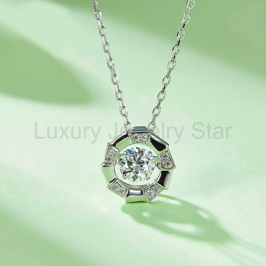 Dancing Moissanite Bamboo Side Stone Necklace in Sterling Silver - image 2