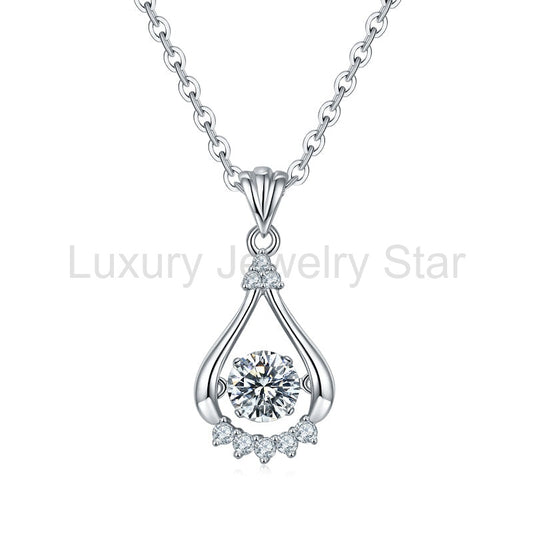 Dancing Moissanite Bright Eyes Side Stone Necklace in Sterling Silver