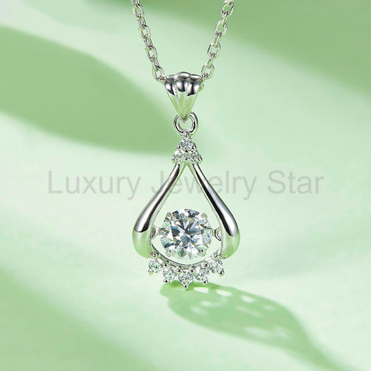 Dancing Moissanite Bright Eyes Side Stone Necklace in Sterling Silver - image 2