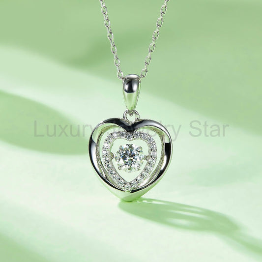 Dancing Moissanite Double Heart Necklace in Sterling Silver - image 2