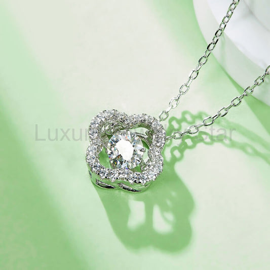 Dancing Moissanite Four Leaf Clover Pave Necklace in Sterling Silver - image 2
