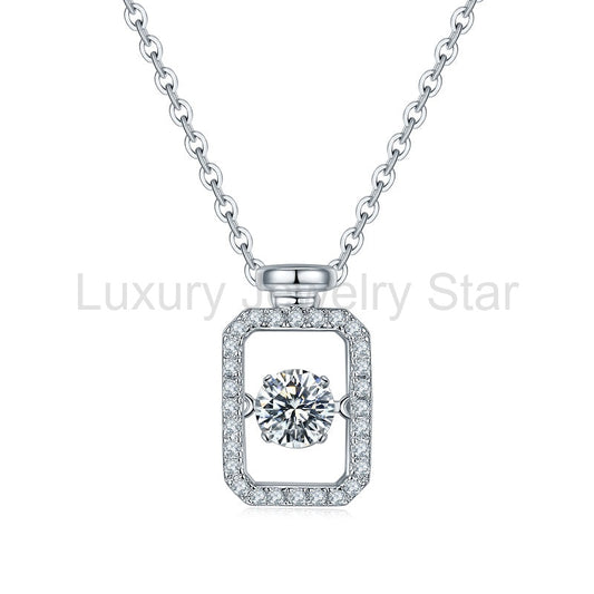 Dancing Moissanite Perfume Bottle Pave Necklace in Sterling Silver