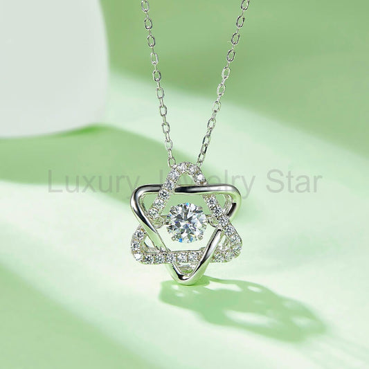 Dancing Moissanite Six Pointed Star Necklace in Sterling Silver - image 2