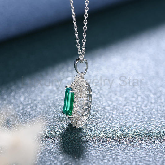 Double Halo Lab-Created Emerald Sterling Silver Necklace - image 2
