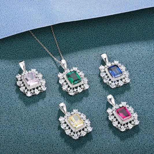 Fashion Double Halo Lab-Created Emerald Sterling Silver Necklace - image 2