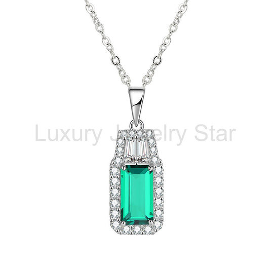 Fashion Halo Lab-Created Emerald Sterling Silver Necklace