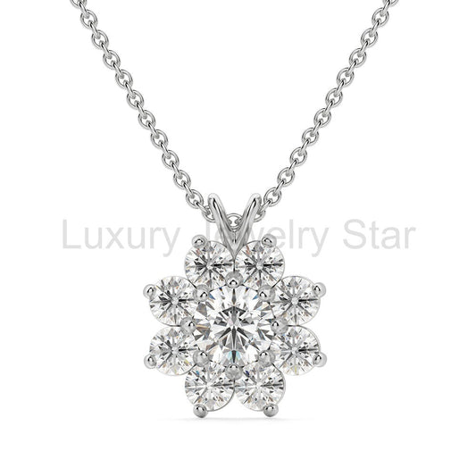 Flower Cluster Moissanite Pendant Necklace in Sterling Silver