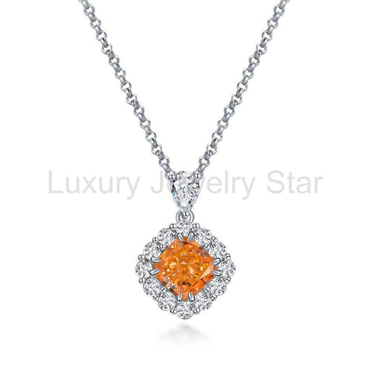 Halo Cushion-Cut Lab-Sapphire Sterling Silver Necklace Pendant