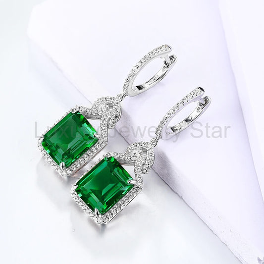 Halo Lab-Created Emerald Sterling Silver Drop Earrings - image 2