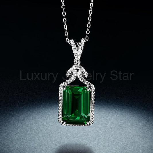 Halo Lab-Created Emerald Sterling Silver Necklace - image 2