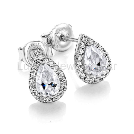 Halo Pear Cut Moissanite Stud Earrings In Sterling Silver - image 2