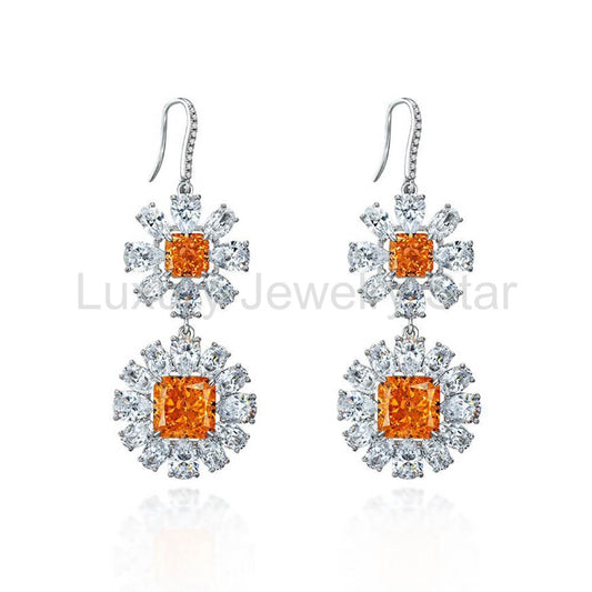 Halo Princess Lab-Sapphire Sterling Silver Drop Earrings