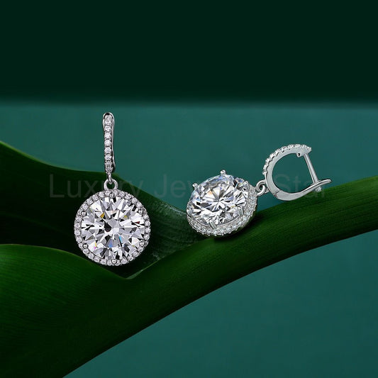 Halo Round Moissanite Hoop Drop Earrings In Sterling Silver - image 2