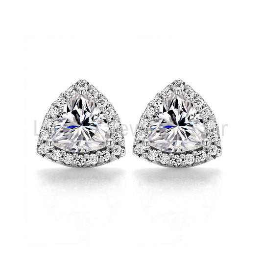 Halo Trillion Cut Moissanite Stud Earrings In Sterling Silver
