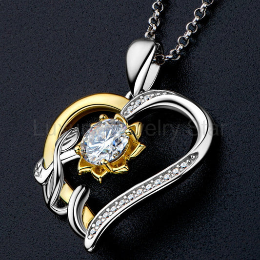 Heart Moissanite Flower Vine Two Tone Necklace in Sterling Silver - image 2