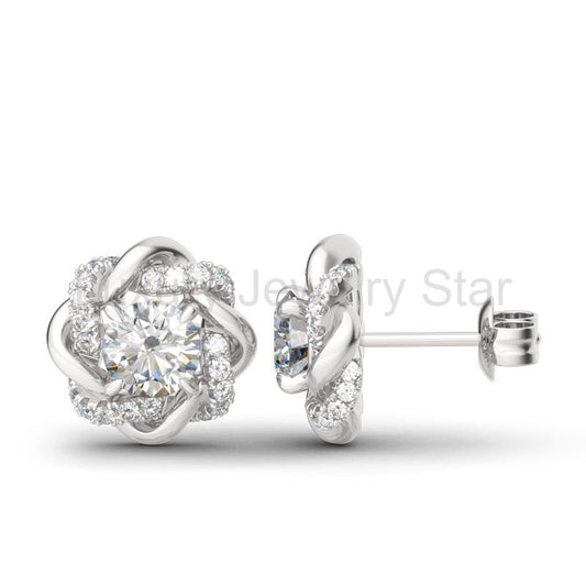 Love Knot Round Moissanite Sterling Silver Earrings - image 2
