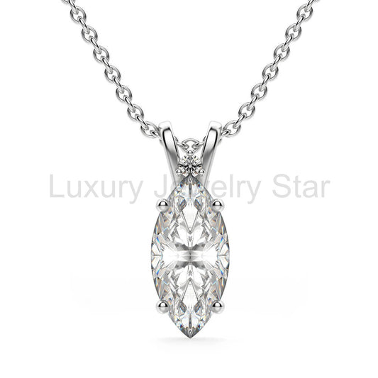 Marquise Cut Moissanite Basket Set Pendant Necklace in Sterling Silver