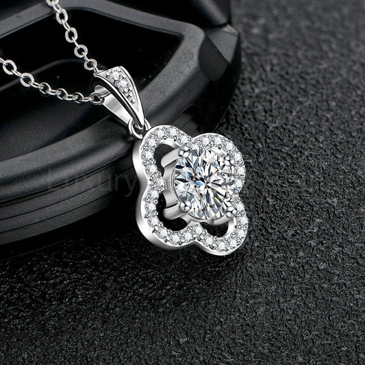 Moissanite Four Leaf Clover Pave Charm Necklace in Sterling Silver - image 2