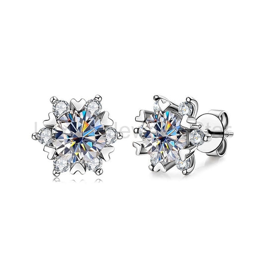 Moissanite Romantic Snowflake Stud Earrings In Sterling Silver