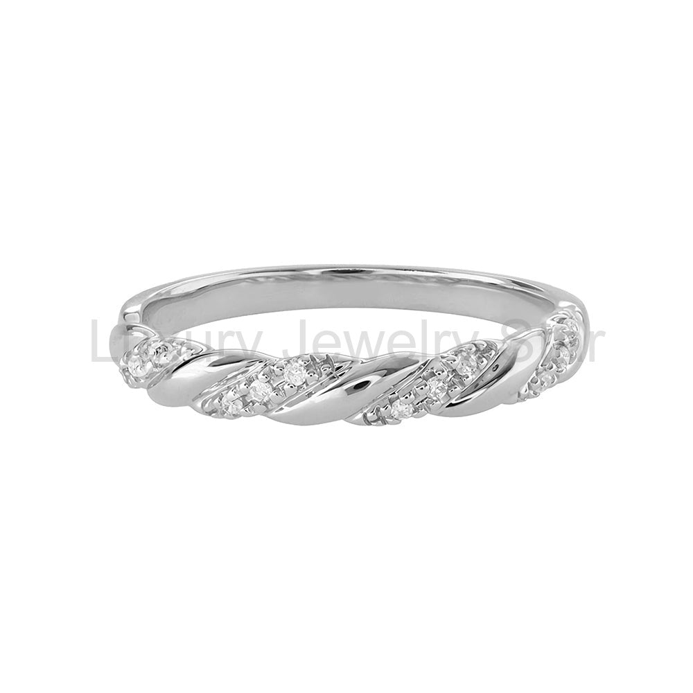 Rope Twist Moissanite Pave Sterling Silver Wedding Band